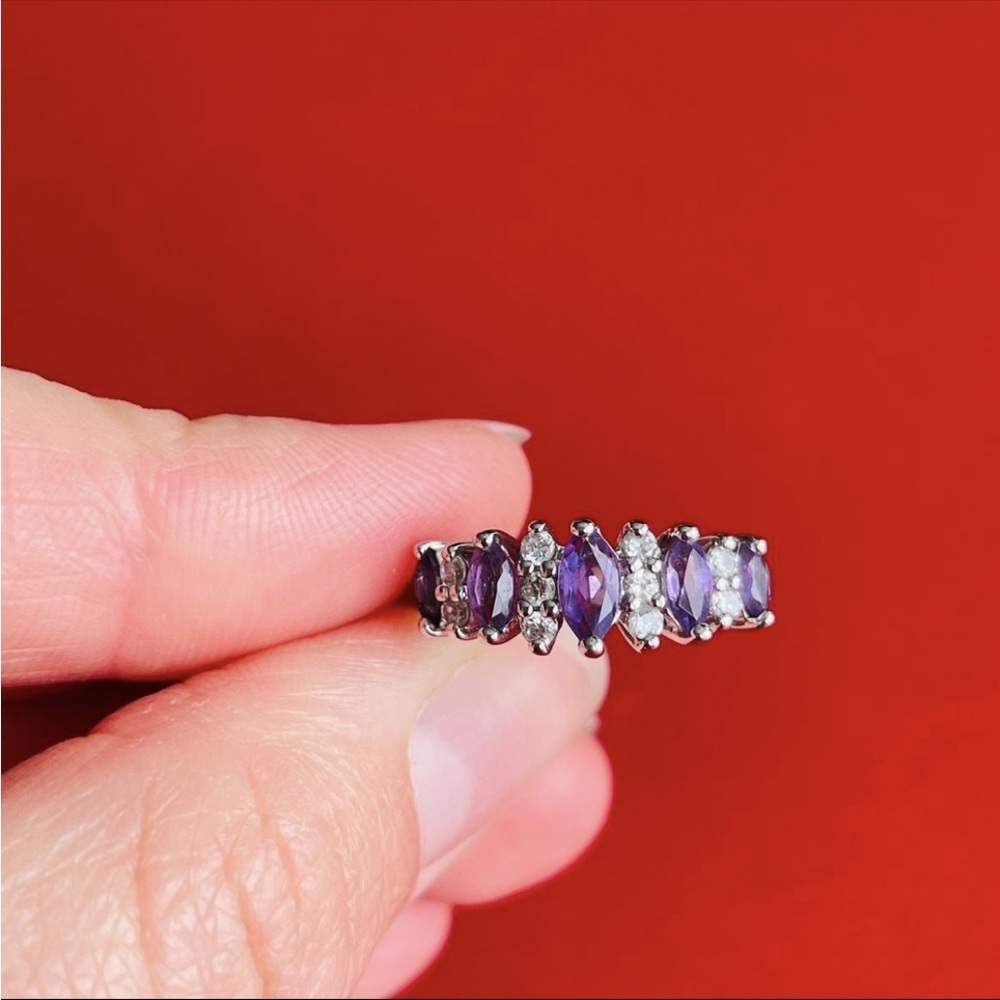 Amethyst & CZ Multi Gemstones Sterling Silver Ring